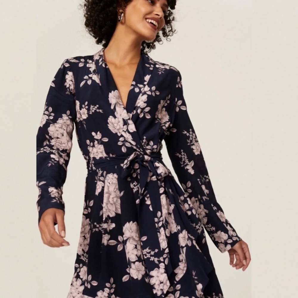 Marissa Webb Navy Floral Wrap Dress Sz 12
